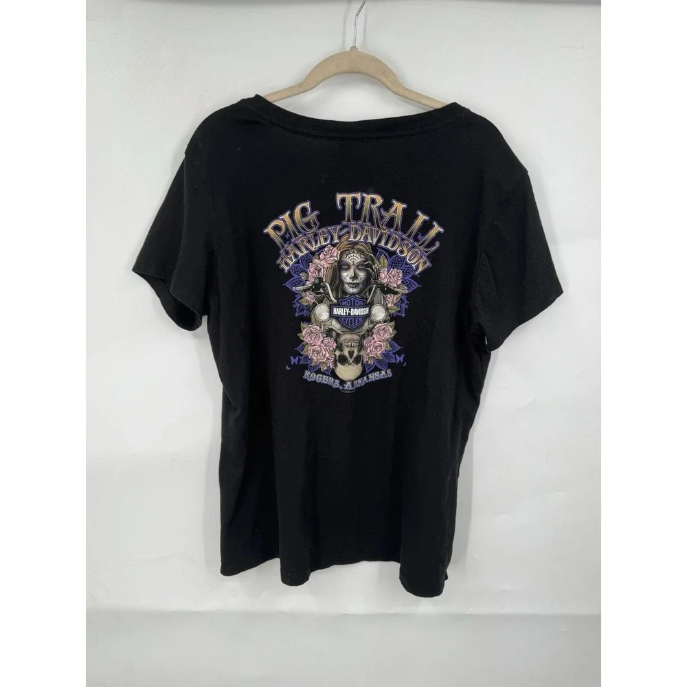 Harley Davidson‎ Pig Trail Rogers, Arkansas T-Shirt Women XL Black Biker Moto